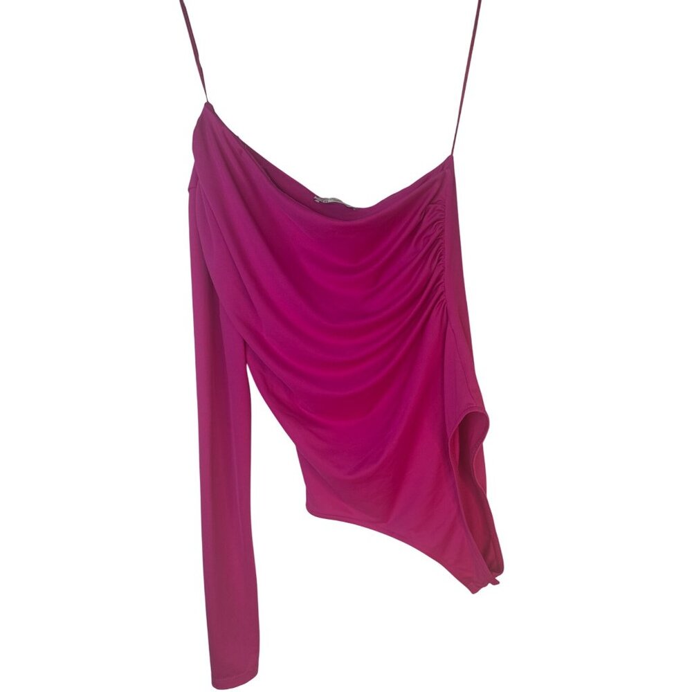 2/$30 ZARA Hot Pink Small Asymmetrical One Shoulder Bodysuit
